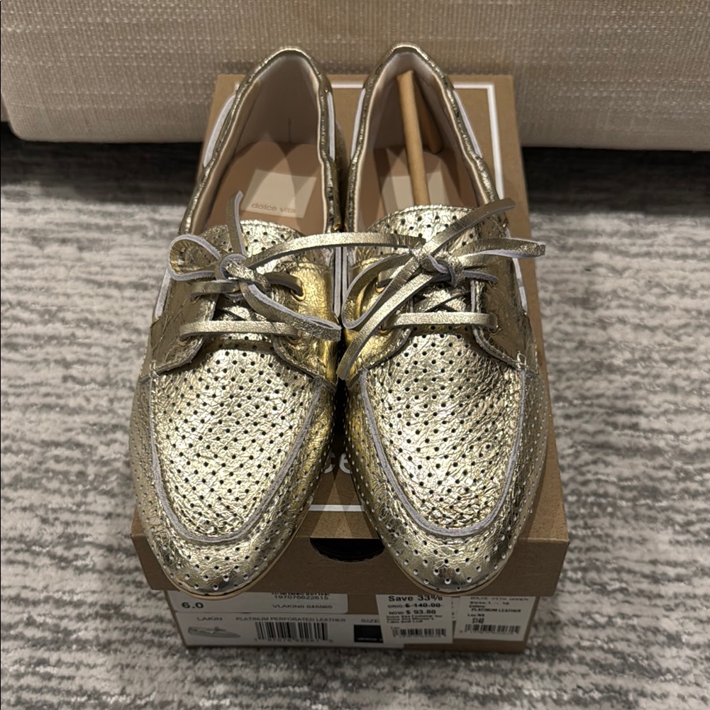 Dolce Vita Lakin Platinum Perforated Leather Womens Shoes